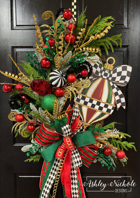 Elegant Checkered Christmas Finial Wreath