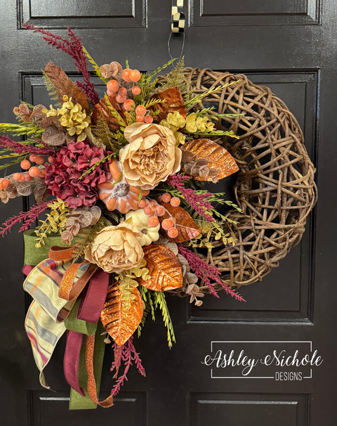 Elegant Fall Peony Vine Wreath
