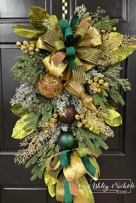 Emerald Frost & Gold Christmas Swag