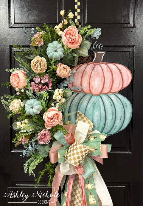 Enchanted Pastel Pumpkin Stack Wreath