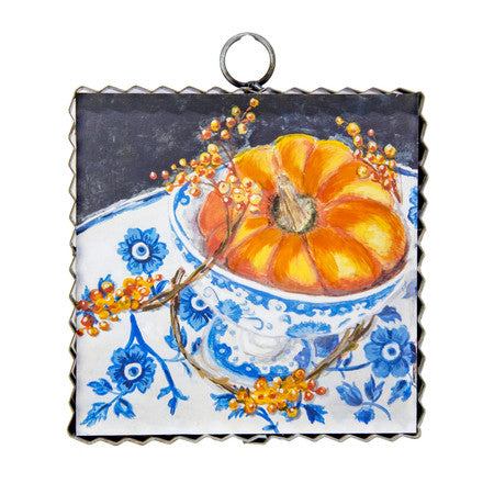 Mini Pumpkin in a Blue & White Cup Print Charm