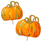 Orange Artful Pumpkins- Metal Stake - Set of 2