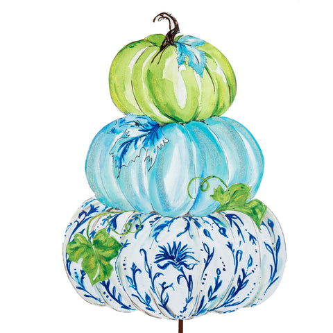 Large Version - Blue Pumpkin Stack Stake in Lime, Blue & Chinoiserie