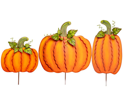 Orange Ribbon Pumpkins - Metal Stake - CHOOSE your size!