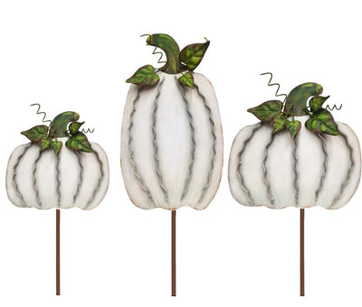 Cream Ribbon Pumpkins - Metal Stake - CHOOSE your size!