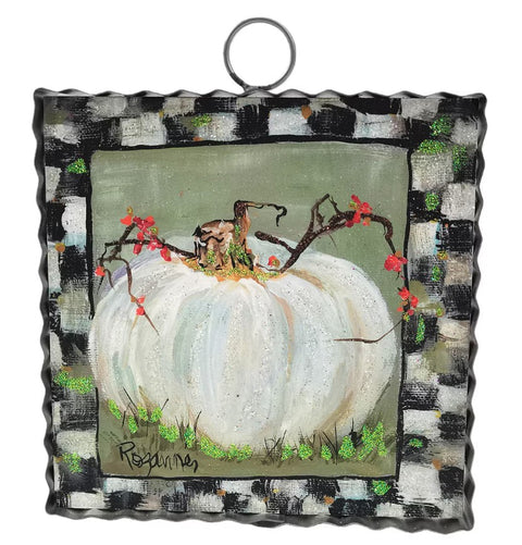 Mini Art Cream Pumpkin With Checkered Border Print Charm