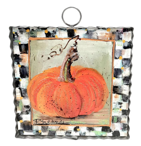 Mini Art Orange Pumpkin With Checkered Border Print Charm