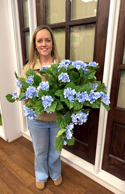 27" Hanging Hydrangea Plant - Blue - UV Treated