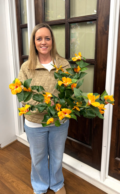 27" Hanging Hibiscus Plant -Orange - UV Treated