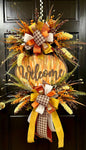 Abstract Welcome Plaque Fall Oval Wreath