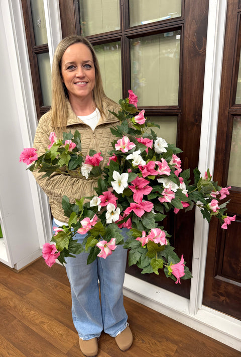 26" Hanging Petunia Plant - Pink/White - UV Treated