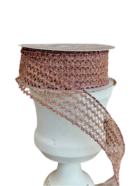 Rose Gold Netted Wired Ribbon - 1.5" x 10yds
