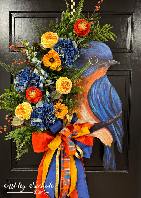 Fall Bluebird Oval Wreath