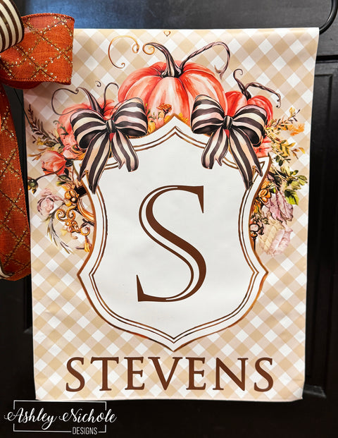 Fall Crest & Ribbons Personalized - Vinyl Garden Flag