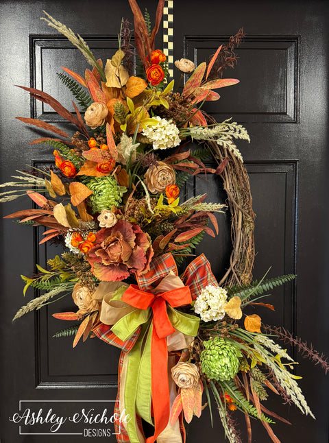 Fall Garden Blooms Oval Wreath