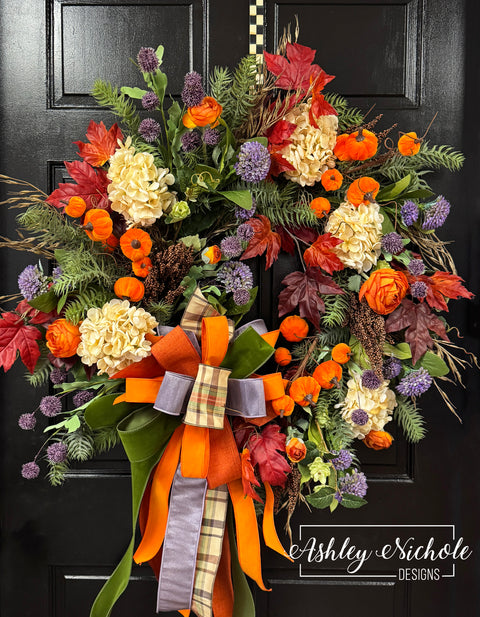 Fall Leaves & Pumpkins Floral Wreath