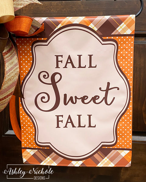 Fall Sweet Fall Orange Plaid - Vinyl Garden Flag