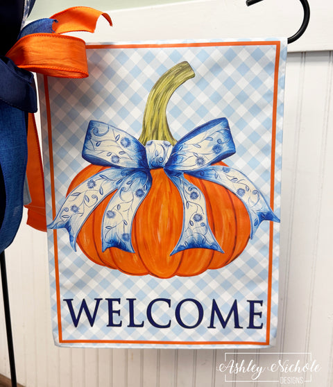 Fancy Bow - Chinoiserie - Pumpkin - Vinyl Garden Flag