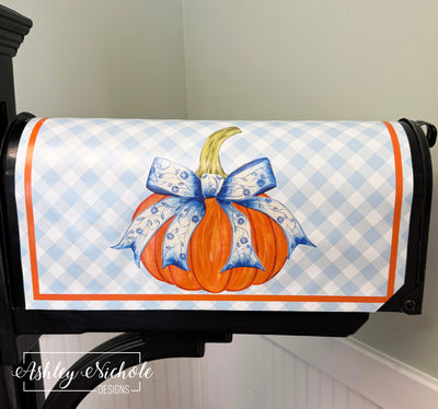 Fancy Bow - Chinoiserie - Pumpkin - Magnetic Vinyl Mailbox Cover