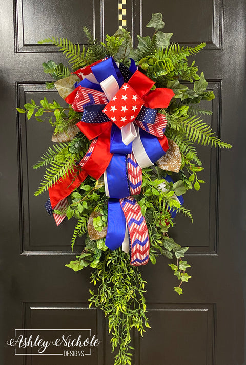 Fern and Ivy Greenery Swag - Patriotic Bow
