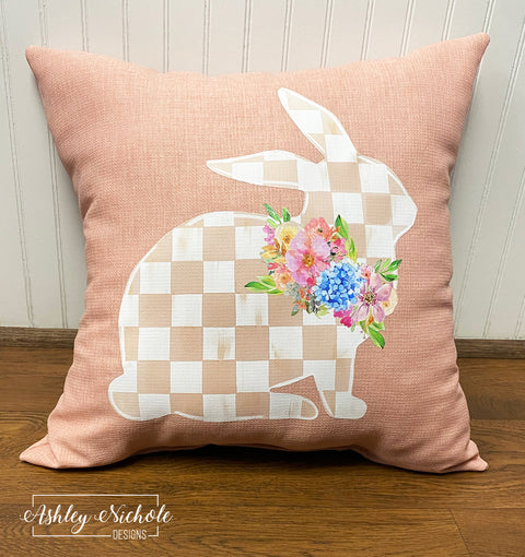 Custom-Floral Checkered Bunny Pillow