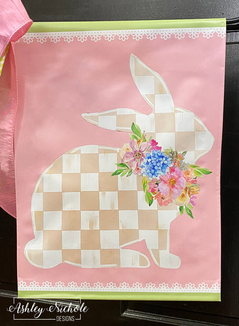 Floral Checkered Bunny Vinyl Garden Flag