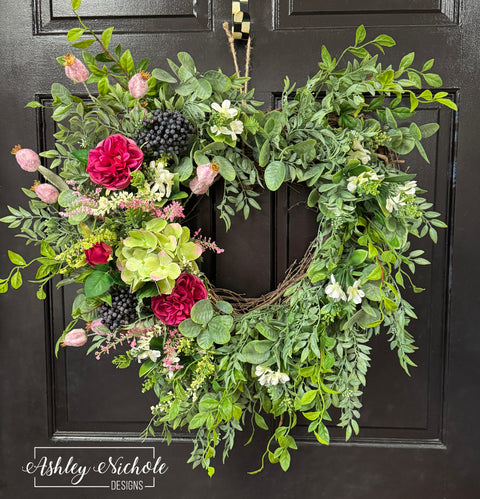 Floral & Grasses Heart Shaped Grapevine VALENTINE Wreath
