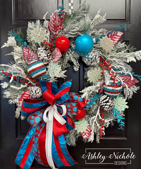 Frostbite Fiesta - Turquoise and Red Winter Wreath