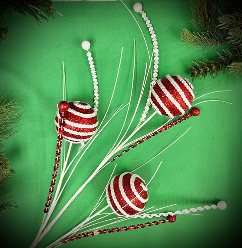 32.5" - Glitter Stripe Ball Spray - Red & White