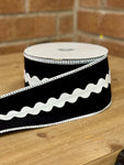 Black Velvet w/ White Ric Rac Wired Ribbon - 2.5 x 10yds