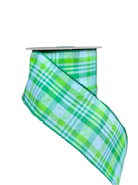 St. Patrick's Day Green Plaid Wired Ribbon - 2.5" x 10yds