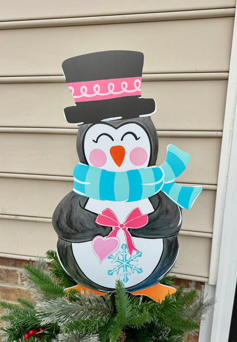 Winter Sweetheart Penguin  - (Boy Version) Corrugated Coroplast Yard Stake