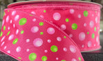 Hot Pink & Green Multi Dots Wired Ribbon - 2.5" x 100ft