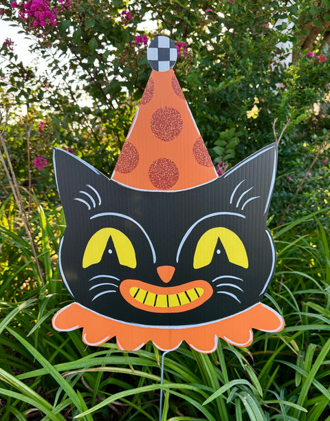 Retro Scaredy Cat Halloween  -  Corrugated Coroplast Yard Stake