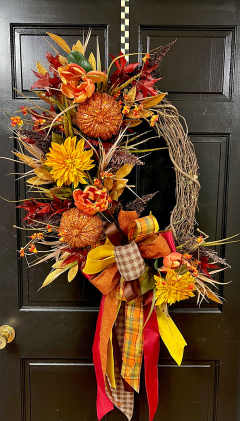 Glitter Pumpkins Fall Oval Wreath