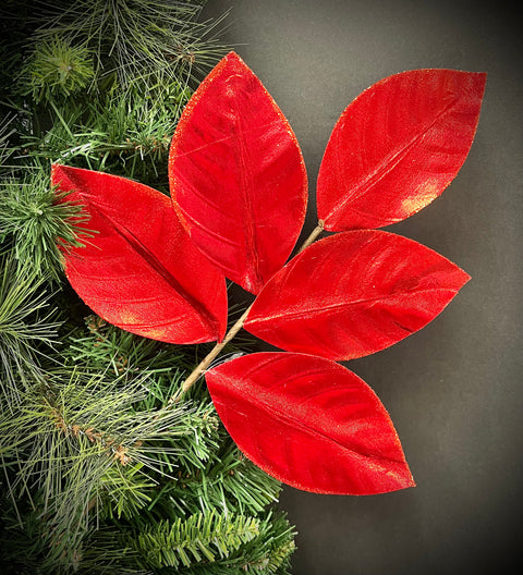 WIRED METALLIC MAGNOLIA LEAF SPRAY - Choose RED or SILVER 18.25"