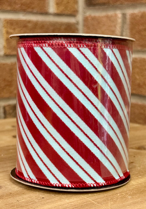 Red/White Velvet Candy Cane Wired Ribbon - 4" x 10yds