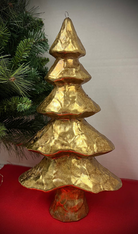 15"H ANTIQUE LOOK TREE Large Ornament W/HANGER-Antique Wash Gold