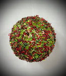 5"DIA SEQUIN/BEAD ORNAMENT - Lime Green/Red
