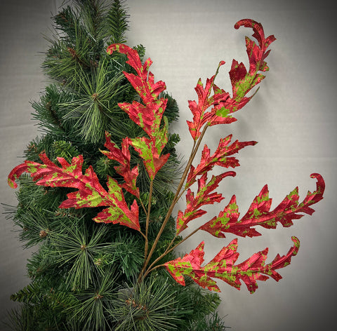 33" Acanthus leaf Spray - Red & Green