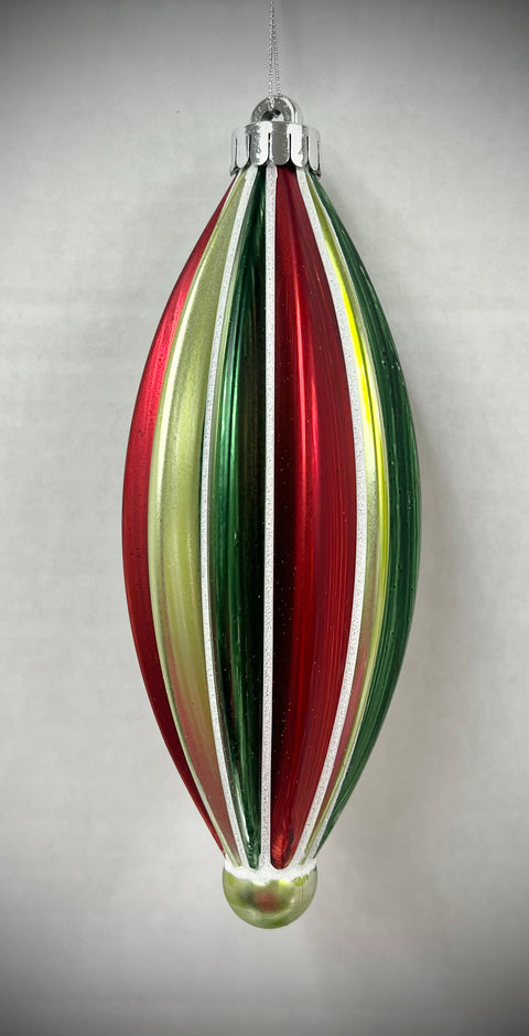 Ornament Ball - Ribbed Finial Matte Red, Lime, Emerald Green