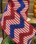 Glitter Chevron Patriotic Wired Ribbon - 2.5" x 10yds