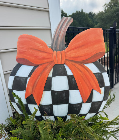 Black & White Check Pumpkin -  Corrugated Coroplast Yard Stake