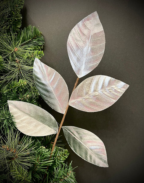 18.25" Wired Metallic Magnolia Leaf Spray - Silver