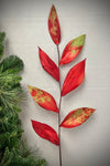 32" Metallic Leaves Stem - Red & Green