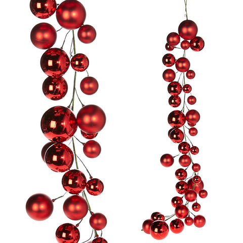 4' Shiny & Matte Ornament Ball Garland - Red