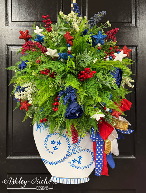 Ginger Jar - Patriotic - Topiary Door Hanger (Hand-Painted)