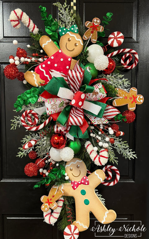 Gingerbread Cookie Christmas Swag - RED & GREEN