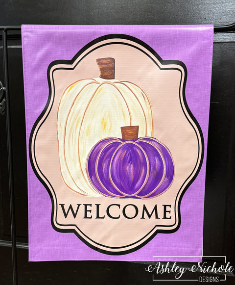 Glamorous Purple & Cream Pumpkins - Vinyl Garden Flag