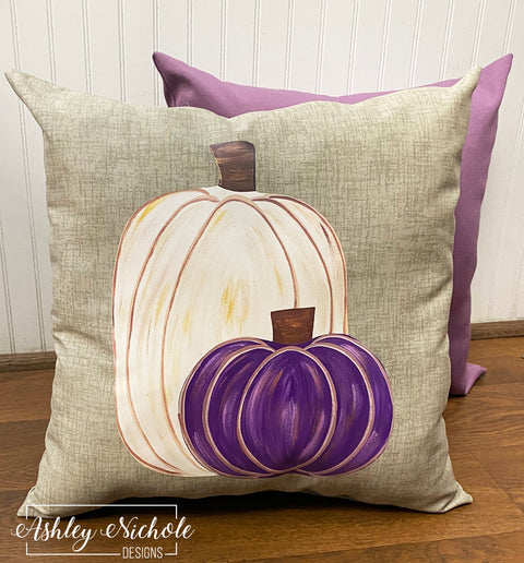 Custom - Glamorous Purple & Cream Pumpkins Pillow Fall Pillow